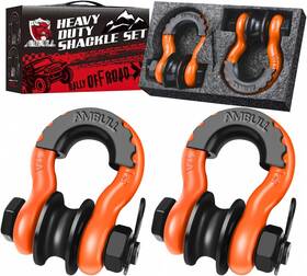 Ambull 718134837262 Upgraded Snatch Block 3/4 Inch D Ring Shackle 2 Pack 22 000lb Break Orange