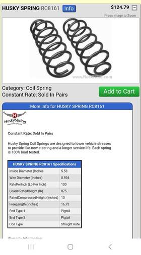 Rc8161 Ford Husky Spring Used 65 Ford/mercury Full Size Rear Coil