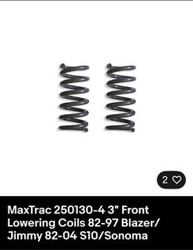 250130-4 Maxtrac Suspension 3 Inch Front Lowering Coils 82-97 Blazer/jimmy 82-04 S10/sonoma