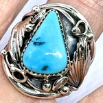 Navajo Turquoise Mens Ring Sz 11 Leaf Feather Sterling Native American Saunders. Fixed Price $299.94.