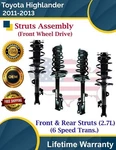 Oe Front & Rear Struts For 2011-2013 Toyota Highlander 2WD Lifetime Warranty. Fixed Price $470.85.