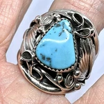 Navajo Turquoise Mens Ring Sz 11 Leaf Feather Sterling Native American Saunders. Fixed Price $299.94.