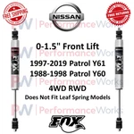 Fox 2.0 Ifp Shock Pair 0-1.5" Front Lift For 1988-2019 Nissan Patrol Y61 Y60 4WD. Fixed Price $448.19.