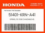 Honda Genuine Spring, Fr. Fork (4.4N/MM,0.45 51401-KRN-A41. Fixed Price $93.08.